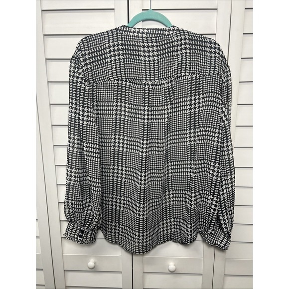Lane Bryant Houndstooth Ruffle Button Down Chiffon Top Size 14 Black & White - Picture 12 of 12